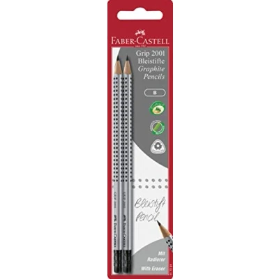 Afbeelding van Faber Castell grafietpotloden Grip 2001 hardheid B met gum 2 stuks op blisterkaart FC 117291