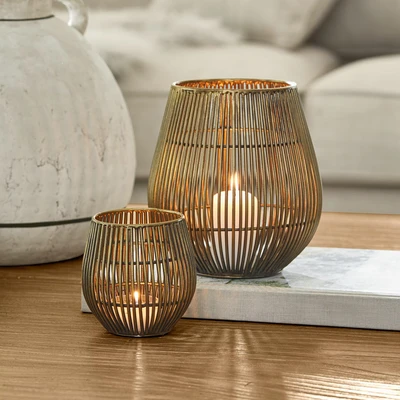 Afbeelding van LOBERON 2 delige set windlichten Pontarino antiekmessing