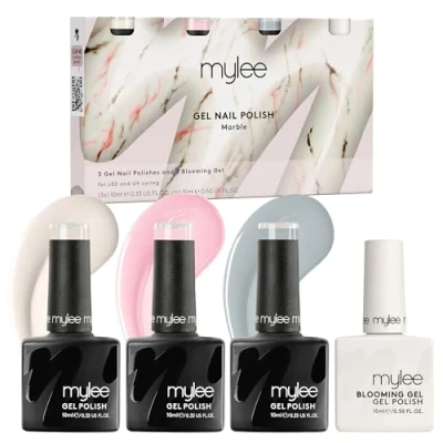Afbeelding van Mylee Marble Quad, 3 x 10ml Gellak Kleuren &amp; 1 15ml Blooming Gel, Effect Aquarel Nail Art, UV/LED Manicure voor Salon Thuisgebruik Langhoudend Gemakkelijk Aan te Brengen