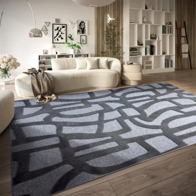 Afbeelding van Villeroy &amp; Boch Laagpolig tapijt Therese, modern woonkamertapijt, hoog laag effect, patroon voor woonkamer, slaapkamer, eetkamer, antraciet, 160 x 230 cm