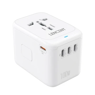 Afbeelding van LENCENT 100W Reisadapter Wereldwijd, GaN3 Snellader Universele Reisstekker met 4 PD3.0 USB C+1 QC USB, Alles in één Internationale stekker voor Telefoons, 200+ Landen EU UK DE VS Type A/C/G/I