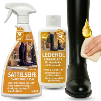 Afbeelding van EMMA® lederolie bijenwas + zadelzeep lederverzorgingsset I glad leer olie &amp; lederzeep voor zadel, snaffel, auto, schoenen zadelverzorging 500ml 500 ml