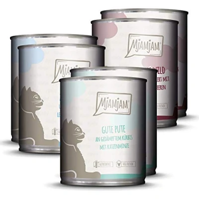 Afbeelding van MjAMjAM Premium natvoer voor katten Mix Pack II Kip &amp; Pompoen, Kalkoen, Eend Gevogelte, verpakking van 6 (6 x 800 g), graanvrij met extra vlees