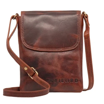 Afbeelding van STILORD &#039;Ellis&#039; Crossbody telefoontas lederen schoudertas kleine case voor Smartphone en portemonnee Cross Over tas XS Echt Vintage Leer, Kleur:porto cognac