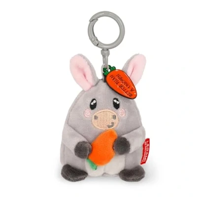 Afbeelding van Legami Super Soft! sleutelhanger van pluche, hanger met gegraveerde boodschap en zink karabijnhaak, Grijs, S, Donkey