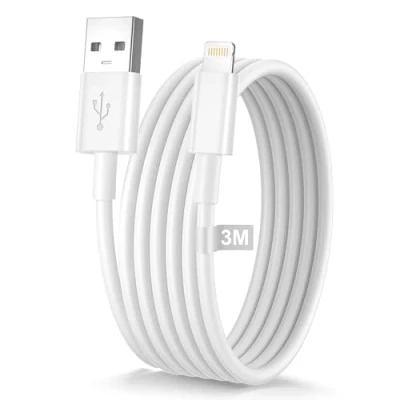 Afbeelding van iPhone A Apple kabel, MFi gecertificeerd, 3 m, oplaadkabel, meter, Lightning USB laadkabel, kabel voor 14 13 12 11 Pro Max XR