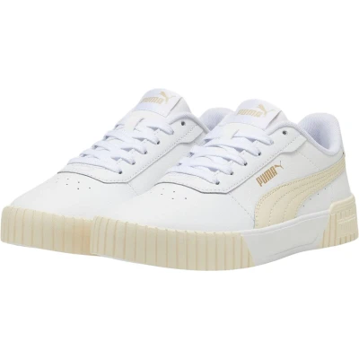 Afbeelding van Puma Carina 2.0 Sneakers laag, Dames, Maat: 37.5, White/sugared almond/gold Leer en imitatieleer