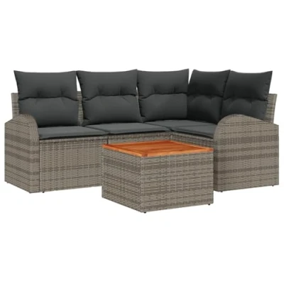 Afbeelding van vidaXL 5 delige tuinsofa set met kussens grijs poly rattan acacia