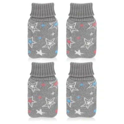 Afbeelding van com four® 4x zakwarmers in coltrui handwarmers met stermotief, knuffelige zakverwarmingskussens twee kleuren (4 stuks grijs sterren)