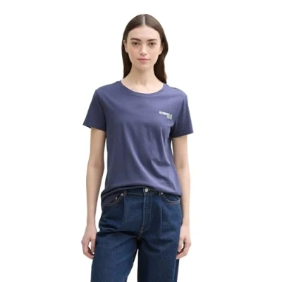 Afbeelding van TOM Tailor Denim Basic Tshirt basic, Dames, Maat: XS, Foggy ocean blue