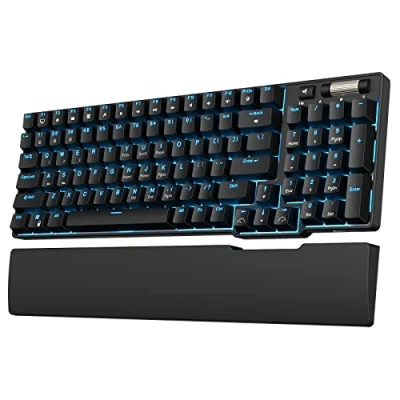 Afbeelding van RK ROYAL KLUDGE RK96 90% Triple Mode BT5.0/2.4G/USB C Hot Swappable Mechanisch Toetsenbord met Magnetische Handsteun, 96 Toetsen Draadloos Bluetooth Gaming Software, Blauwe Backlight,