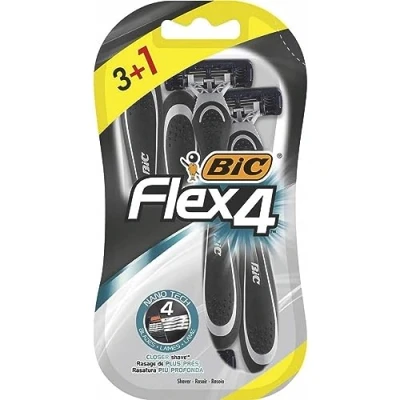 Afbeelding van Bic Flex 4 Heren Scheermes Pack van Scheermessen (3 + 1 Bonus) met Smeerstrip en Draaikop voor een soepele, nauwkeurige scheerbeurt