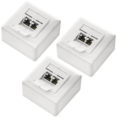 Afbeelding van deleyCON 3x CAT6 Universele Netwerkdoos 2x RJ45 Poort Afgeschermd Opbouw of Inbouw 1 Gigabit Ethernet Netwerk EIA/TIA 568A&amp;B Wit