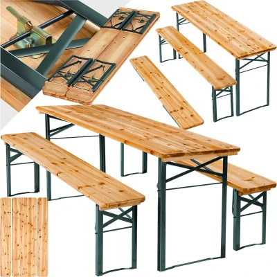 Afbeelding van tectake® Biertafel met 2 banken 8 personen 170 cm lang 3 delige biertafelset inklapbare tafel en Tuintafel Bierbank Oktoberfest
