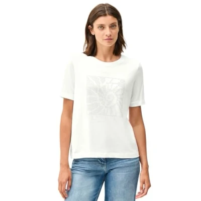 Afbeelding van Cecil MIT Schmucksteinen Tshirt print, Dames, Maat: XS, Weiß