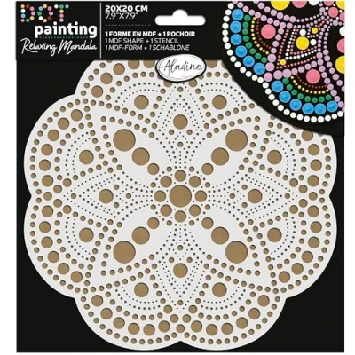 Afbeelding van Aladine mandala set 20 cm in Dot Painting Mandala&#039;s doos met sjabloon en houten standaard 85503