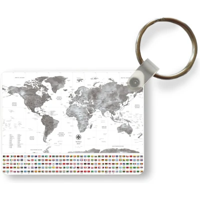 Afbeelding van Sleutelhanger Wereldkaart Vlag Zwart Wit Uitdeelcadeautjes Plastic