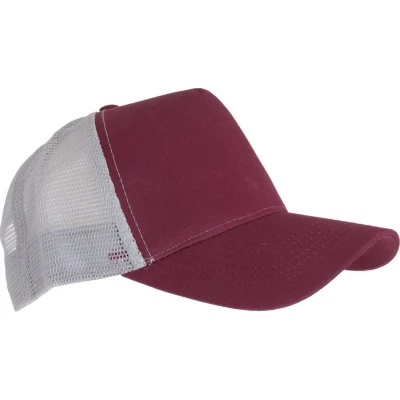 Afbeelding van Beechfield Heren Half Mesh Trucker Cap / Hoofddeksel (2 stuks) (Bourgogne/ Lichtgrijs)