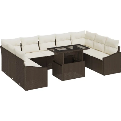 Afbeelding van vidaXL 10 delige tuinsofa set met kussens bruin poly rattan
