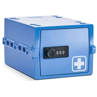 Afbeelding van Lockabox Mini™ Medisch blauw Klein afsluitbaar medicijnkastje 3 liter lichtgewicht en hygiënische combinatieslot BPA vrij
