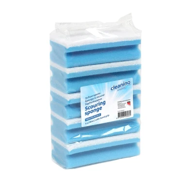 Afbeelding van Schuurspons Cleaninq met greep 140x70x42mm blauw/wit 5 stuks