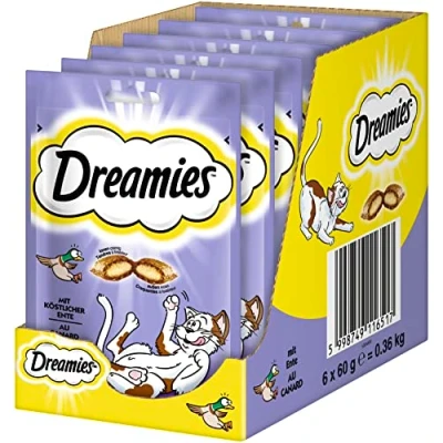 Afbeelding van Dreamies Kattensnacks, kattenlekkernij, klassieker met eend, 6 verpakkingen (6 x 60 g)