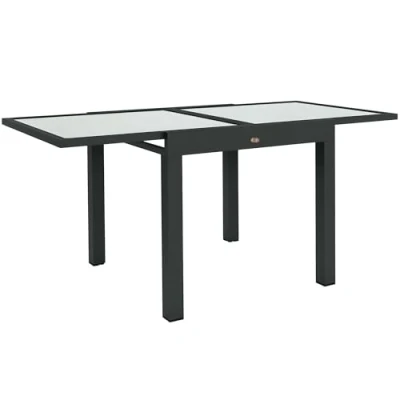 Afbeelding van Outsunny Uitschuifbare tuintafel, groot formaat, uitgeklapt, 160 x 80 b 75 cm, aluminium, donkergrijs, dienblad van gehard glas, transparant