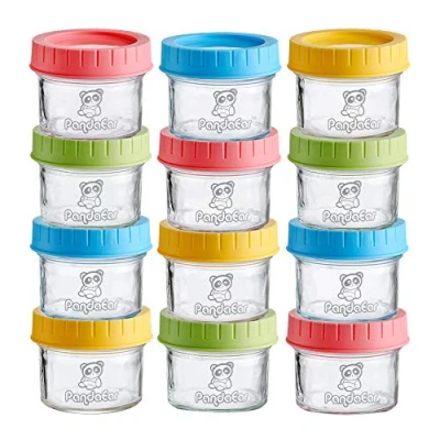 Afbeelding van Jheppbay PandaEar (12 stuks) glazen potjes voor Baby&#039;s Herbruikbare 4 oz vriezer kleine containers met lekvrije deksels Kinderen