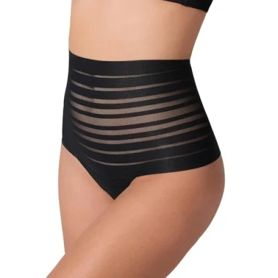 Afbeelding van Lace Stripe High Waisted Cheeky Hipster Black