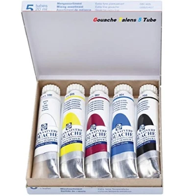 Afbeelding van Tempere Box voor kunstenaars .Royal Talens Doos met extra fijne plakkaatverf, 5 tubes van 20 ml primaire kleuren