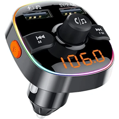 Afbeelding van Bluetooth auto, FM zender, muziekaansteker, MP3 speler, 2 USB poorten, sigarettenaansteker adapter met AUX aansluiting, draadloze handsfree installatie 7 leds, ondersteunt