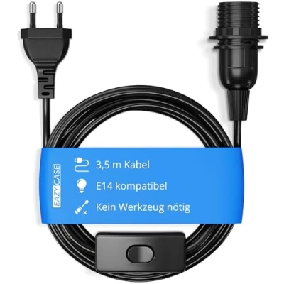 Afbeelding van EAZY CASE E14 lamphouder met 3,5 m kabel, schakelaar, schroefring voor lampenkap en stekker, ideale lampophanging hanglampen, doe het zelf lamp, zwart