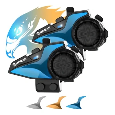 Afbeelding van Moman Motorfiets Intercom, H2E Eagle Like Helm Headset Communicatie Systeem met Dual Chip voor Audio Multitasking HiFi/Muziek delen/FM/AI Voice (2Pack), Intercom Hoofdtelefoon