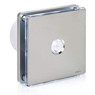 Afbeelding van STERR Zilver Badkamerventilator 100 mm met LED + PIR Stille Moderne