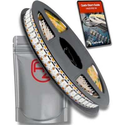 Afbeelding van AZDelivery 1M WS2812B Ledstrip, 144 leds/m, pixels/m, RGB, adresseerbaar, 5050 SMD leds, IP20, wit, niet waterdicht