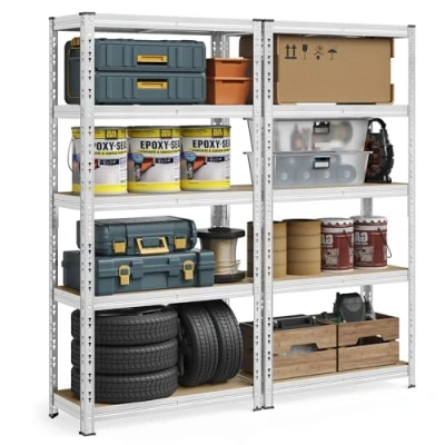Afbeelding van SONGMICS Heavy Duty stellingkast, set van 2, kelderstellingkast, 40 x 90 180 cm, draagvermogen tot 875 kg, eenvoudige montage, opbergrek, verstelbare planken, zilverkleurig GLR455E01