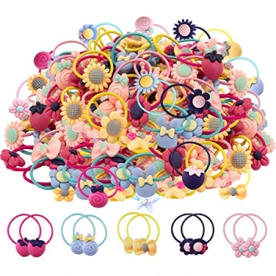 Afbeelding van 100 stks Mix Kleuren Meisjes Elastische Haarbanden Zachte Rubberen Banden Paardenstaart Houders Haaraccessoires voor Baby&#039;s Peuters (50 Paar)