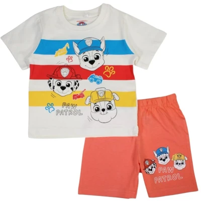 Afbeelding van Paw Patrol team gestreept shortama/pyjama katoen cream/rood maat 92