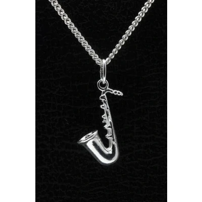 Afbeelding van Zilveren Saxofoon ketting hanger middel
