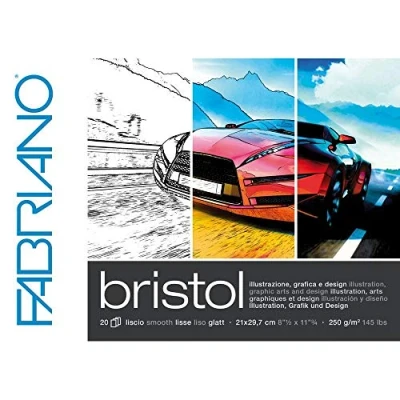 Afbeelding van Honsell 19002129 Fabriano Bristol Blok, DIN A4, 250 g/m², 20 vellen, ultraglad oppervlak, zeer gumbestendig, ideaal voor illustraties, graphics en design