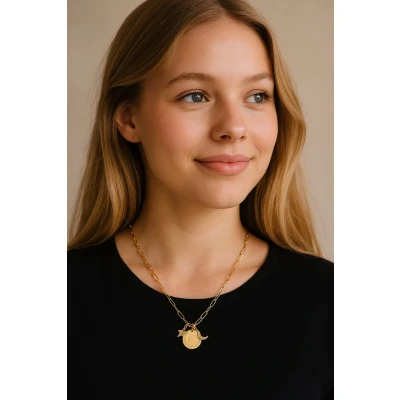 Afbeelding van Heart To Get Goudkleurige Ketting Stainless Steel Love You The Moon Coin &amp; Bedels Maan Ster