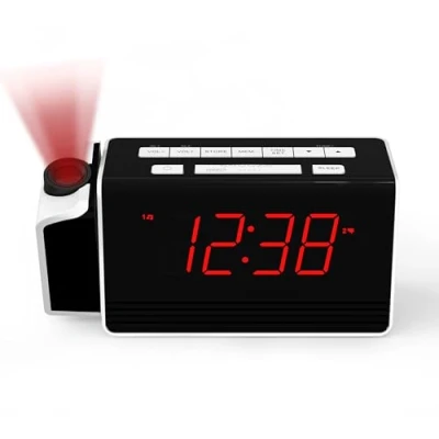 Afbeelding van Projectiewekker voor slaapkamer met 180 draaibare projector, FM radio, rode LED display, helderheidsdimmer 4 niveaus, dubbel alarm, snooze, 12/24 uur iTOMA CKS512U