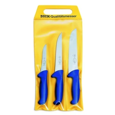 Afbeelding van F. DICK Messenset ErgoGrip 3 delig (uitbeenmes 13cm, steekmes 18cm, blokmes 21 cm, HRC 56) 8255300, blauw