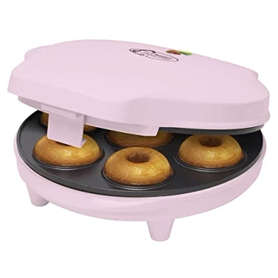 Afbeelding van Bestron Donutmaker in retro design, Mini voor 7 kleine donuts, incl. indicatielampje &amp; antiaanbaklaag, 700 watt, kleur: Roze