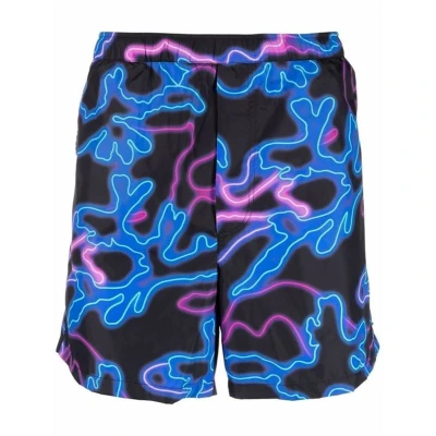 Afbeelding van Neon Print Swim Shorts with Elasticated Waist and Multiple Pockets