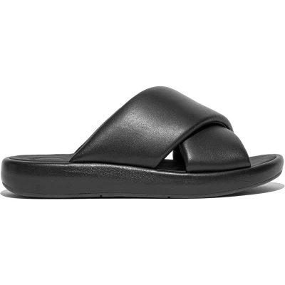 Afbeelding van FitFlop Iqushion D Luxe Padded Leather Cross Slides ZWART Maat 36