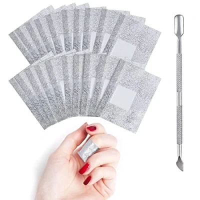 Afbeelding van HUAXIYAN 200 Stks Folie Nail Wraps Remover met 1Pcs Cuticle Pusher Art Soak Off Gel Polish Acryl Verwijdering
