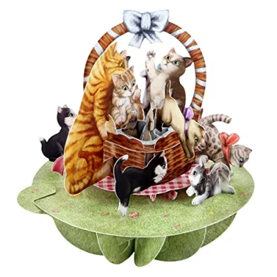 Afbeelding van SANTORO Pirouette, 3D pop up wenskaart Kittens in een mand voor haar, moeder, Moederdag Leuke verjaardagscadeaus kattenliefhebbers