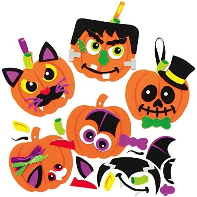 Afbeelding van Baker Ross AX254 Halloween Pompoen Decoratie Set Pakket Van 8, Foam Pompoenen Met Grappige Gezichtsstickers Voor Knutselactiviteiten Kinderen