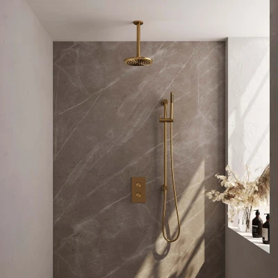 Afbeelding van Brauer Gold Carving Regendoucheset inbouw hoofddouche 20cm plafondarm 2 functies glijstang inclusief inbouwdeel handdouche Staaf 1